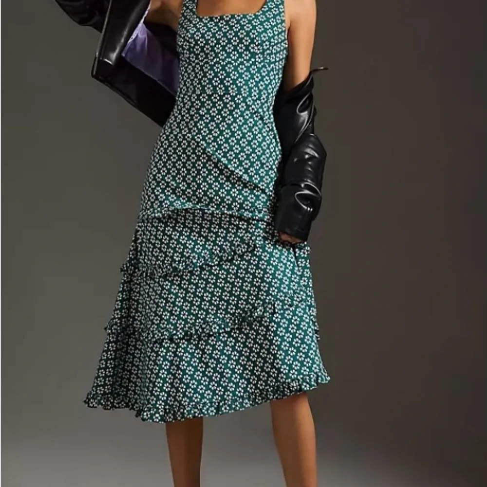 Anthropologie Green Floral Midi Dress - Picture 1 of 4